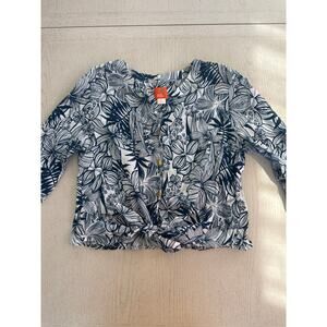 Heart of Palms Tie Front Floral Tropical Beachy Coastal Grandma Top